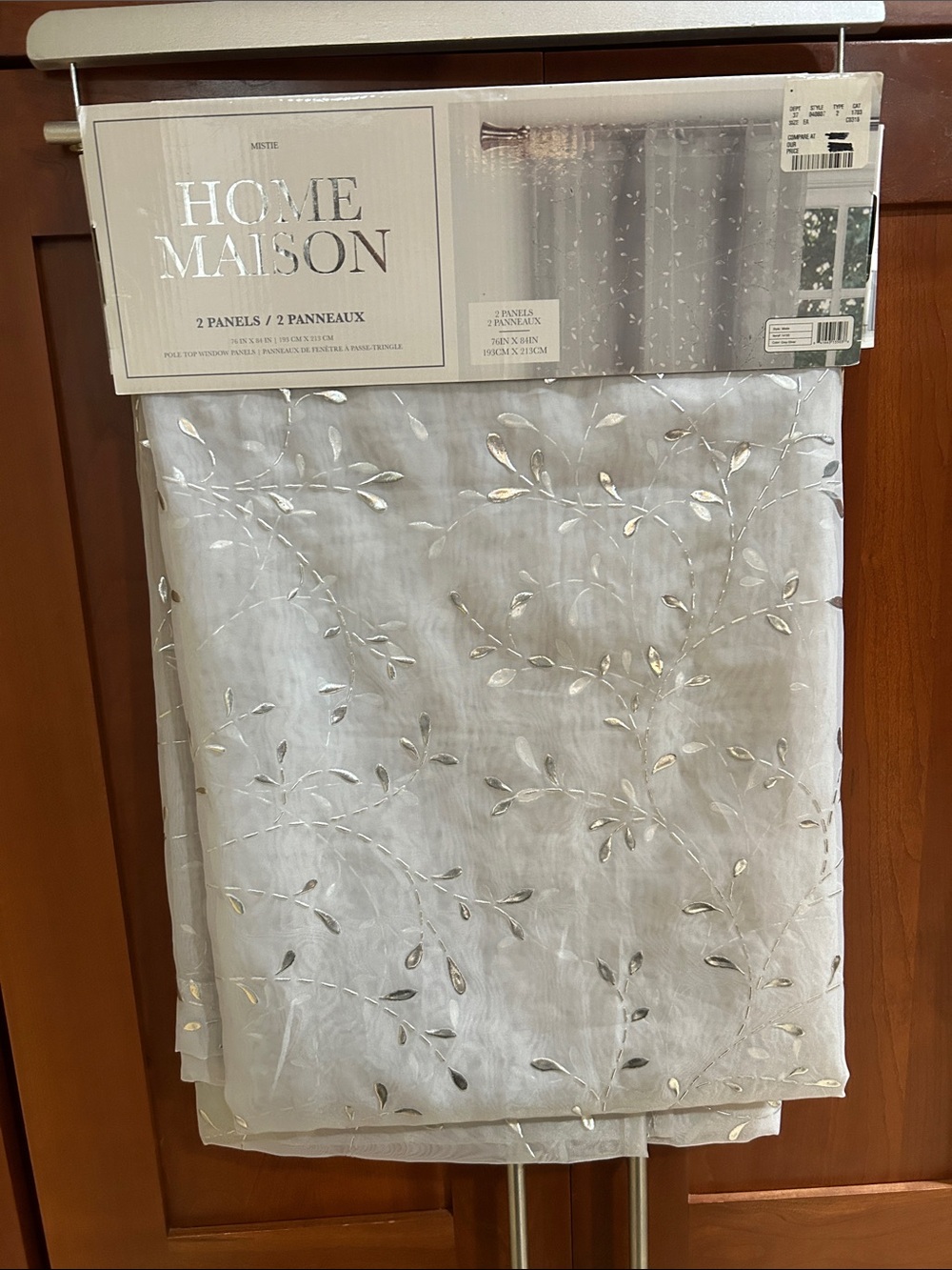 Home Maison Sheer Embroidered Curtain Panels - White with Silver Leaf Accent
